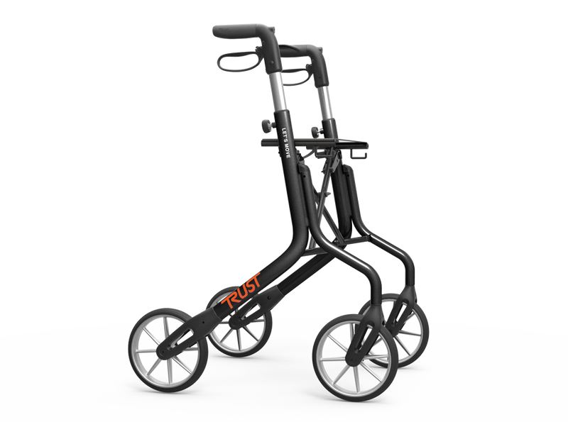 Load image into Gallery viewer, Svart Let’s Move rollator, lätt och smidig med ergonomiska handtag, hopfällbar och med effektiv broms.