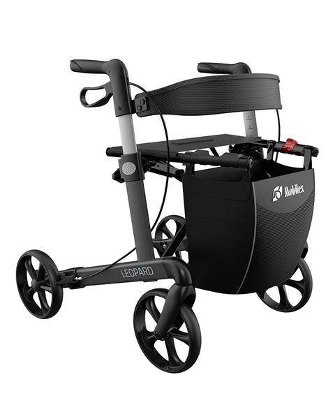 Load image into Gallery viewer, leopard rollator, grå, sidvy.