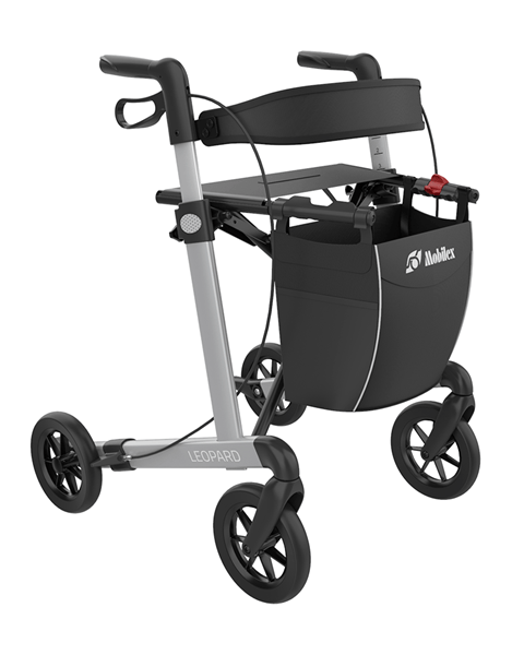 Load image into Gallery viewer, Leopard rollator med mjuka hjul, silvervit färg, sidvy