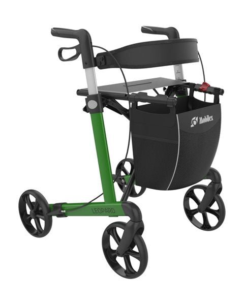 Load image into Gallery viewer, leopard rollator, grön färg, sidvy.