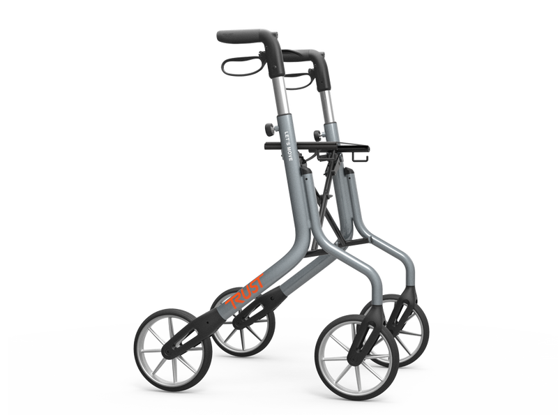 Load image into Gallery viewer, Grå Let’s Move rollator, designad för enkel hantering med låg vikt, justerbara handtag och en effektiv broms.